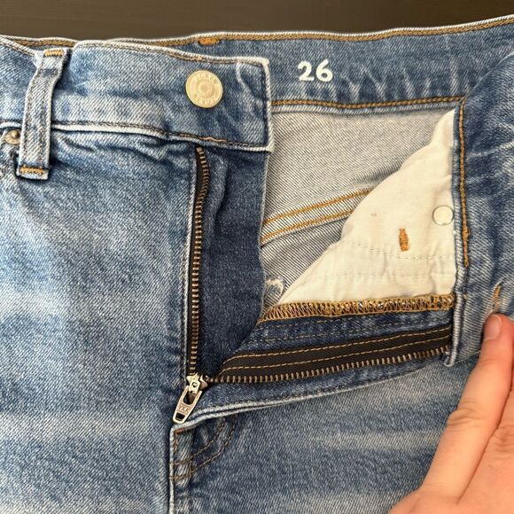 J Crew Classic Straight Jeans Womens Sz 26 Blue Distressed Denim Stretch Retro - Picture 8 of 14